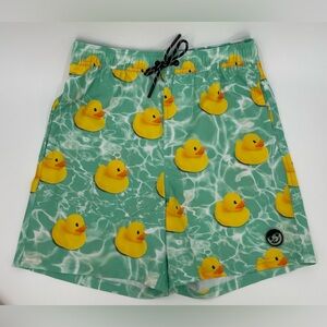 Neff Rubber Duck Swim Shorts Green Yellow Pockets Lightweight Mens M Medium NWOT